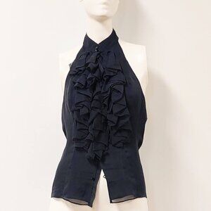 Ralph Lauren Rugby Black Silk Ruffle Front Halter Blouse Size: 2
